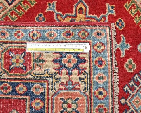 4x7 Red Kuba Afghan Hand Knotted Wool Area Rug